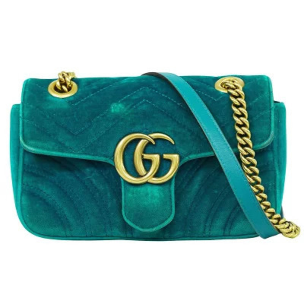 Gucci GG Marmont Chain Velvet Shoulder Bag Blue